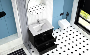 English Elm 30 Inch Bathroom Vanity With Ceramic Sink Combo - Modern Black Freestanding Storage Cabinet Set W1550S00047