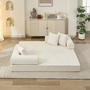 English Elm Comfy Chenille Convertible Folding Mattress Couch Sofa Bed with Armrest, Space-Saving, No Assembly Needed Beige W1143P330248