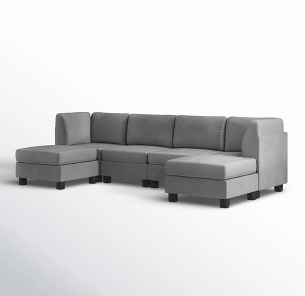 English Elm Faux Leather Modular Sectional Sofa Flexible Pu Upholstered Living Room Seating Dark Gray B2748S00182