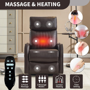 English Elm Blue Fabric Swivel Rocker Recliner with Massage Heat Nodes for Living Room Comfort Brown Pu W1803P321813