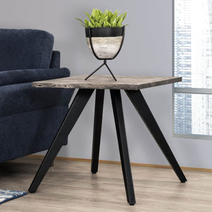 English Elm Modern Square End Table Acacia Wood Top with Angular Metal Legs, Durable 24" Cube Accent Sofa Table Gray/Black B2741S00011