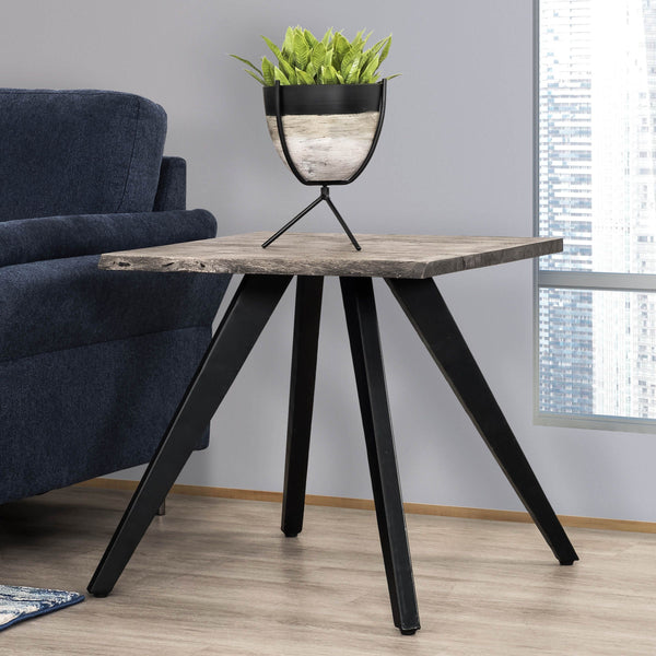 English Elm Modern Square End Table Acacia Wood Top with Angular Metal Legs, Durable 24" Cube Accent Sofa Table Gray/Black B2741S00011
