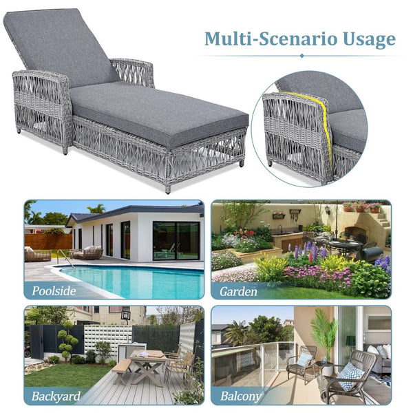 English Elm Go Outdoor Wicker Chaise Lounge Recliner with Ergonomic Armrests and Thick Cushion for Patio Grey N704P248779E