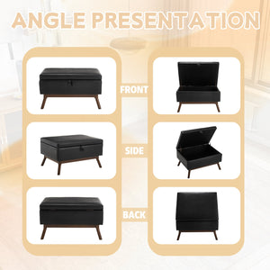 English Elm Mid-century square storage bench with solid wood frame, microfiber upholstery, versatile ottoman seat and tabletop functionality for living room and entryway appeal Black PU W1539P269659