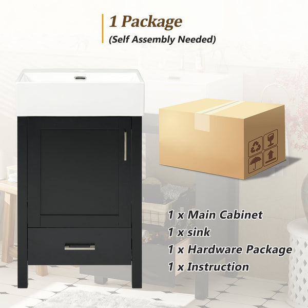 English Elm 20.28'' 20.28" Modern Bathroom Vanity with Ceramic Sink, Solid Wood Frame, Soft-Close Drawer & Cabinet - Space-Saving Design Black N729P277755B