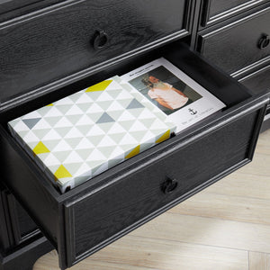 English Elm Modern 6-Drawer Chest of Drawers for Bedroom — Spacious Wooden Dresser with Smooth Glide Drawers, Elegant Patterned Top Black W2275P224406