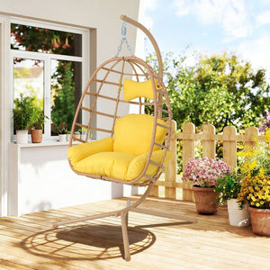 English Elm Egg Hanging Chair with Stand Pe Rattan Swing Seat Washable Cushion Patio Bedroom T5880P497431