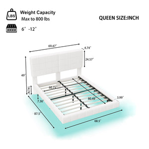 English Elm Christopher Knight Home® - White Boucle Floating Bed With Mood Lighting - Modern Queen Design For Comfort & Style N769P304635W