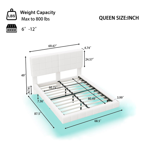 English Elm Christopher Knight Home® - White Boucle Floating Bed With Mood Lighting - Modern Queen Design For Comfort & Style N769P304635W