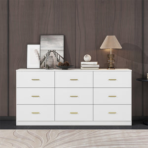 English Elm Modern Classic 3-Column 9-Drawer Dresser in White — Spacious, Waterproof, Sturdy Bedroom Chest W1785P324461