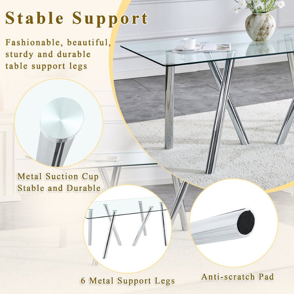 English Elm 71-inch Tempered Glass Dining Table Electroplated Metal Base Open Airy Modern Style White W3875S00005