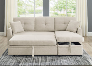 English Elm Modular Sleeper Sectional with Hidden Storage, Tufted Cushions and Convertible L-Shape for Small Spaces Beige B343S00028
