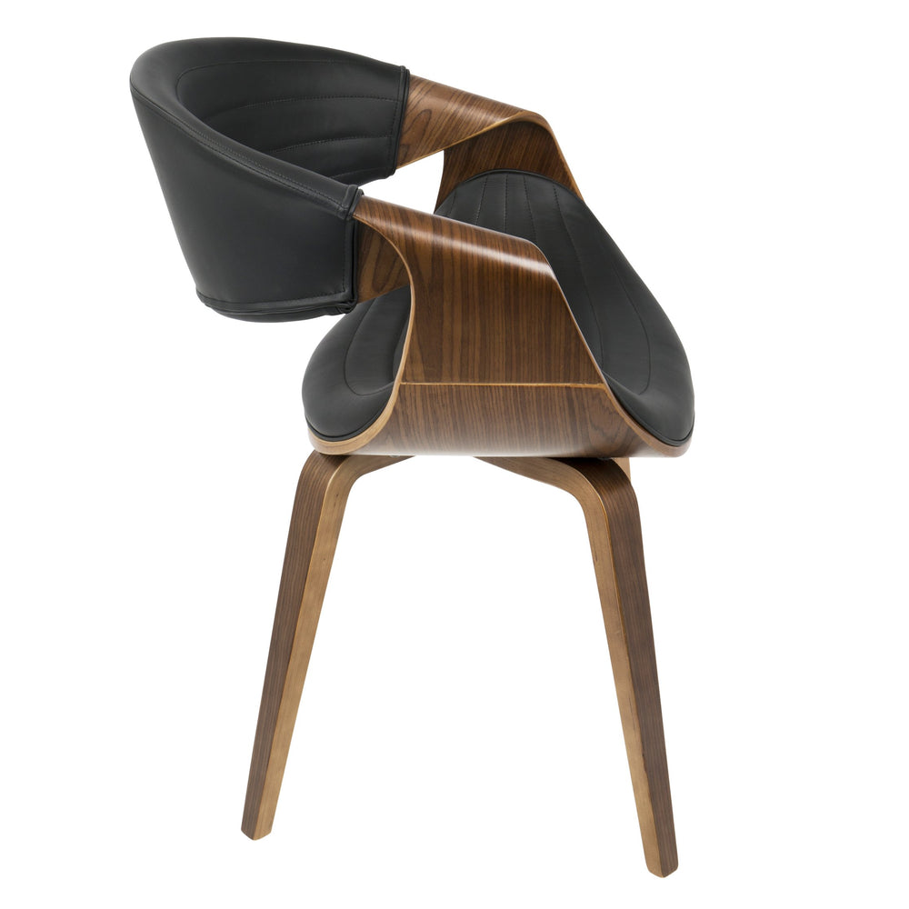 English Elm Symphony Mid-Century Dining Chair with Tufted Faux Leather and Walnut Bentwood Legs, Stylish Comfort Black B202P223873