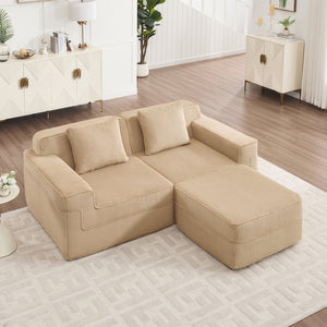 English Elm Modular 2-Seat L-Shape Sectional Sofa In Camel Corduroy – Cloud-Like Comfort With Customization Features W3041S00316