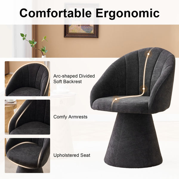 English Elm 068-chenille Swivel Accent Armchair Sculptural Curved Back Upholstered Living Room Seat Gray W527P438695