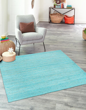 Unique Loom Braided Jute Dhaka Hand Braided Solid Rug Turquoise,  8' 0" x 8' 0"