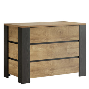 English Elm Storage Nightstand with Three Deep Drawers Wooden Frame Bedroom or Entryway Organizer T3971P463841