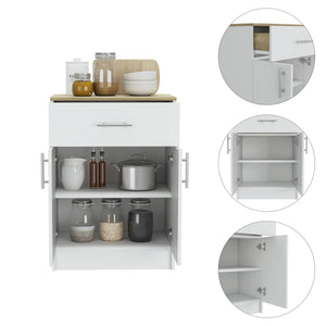 English Elm Oxford Melamine Pantry Cabinet with Drawer and Double Doors, Compact 23.6"W x 33.5"H Storage Solution B128P148780