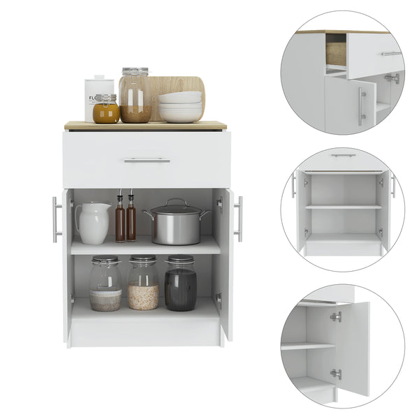 English Elm Oxford Melamine Pantry Cabinet with Drawer and Double Doors, Compact 23.6"W x 33.5"H Storage Solution B128P148780