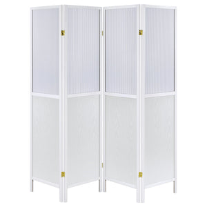English Elm Florentin 4-Panel Room Divider Shoji Screen for Privacy and Light Diffusion with Neutral Wood Finish, Elegant Space-Defining Accent White B062P299811