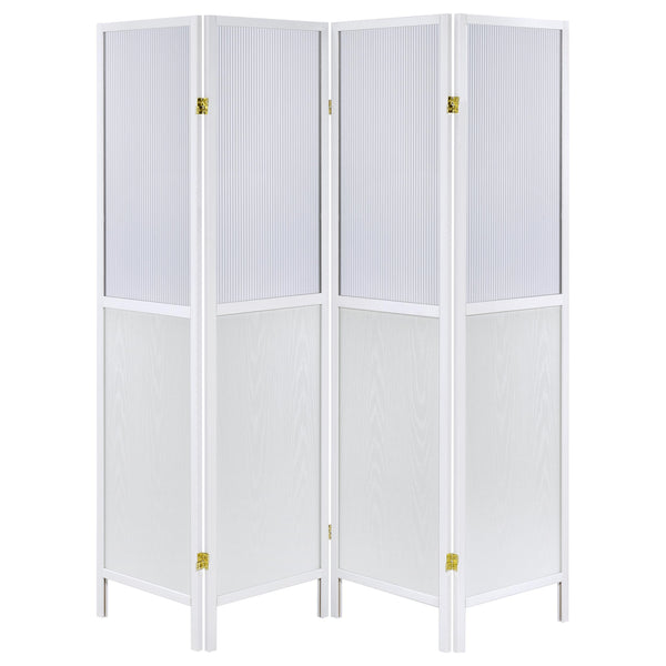 English Elm Florentin 4-Panel Room Divider Shoji Screen for Privacy and Light Diffusion with Neutral Wood Finish, Elegant Space-Defining Accent White B062P299811