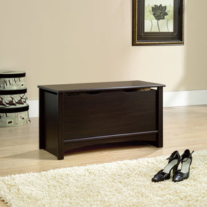 English Elm Storage Chest Black Finish - Versatile Engineered Wood Bench with Ventilated, Durable Lid Support for Entryway Storage Seating B356P402633