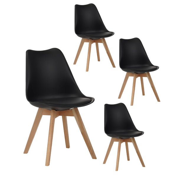 English Elm Set of Four Pu Leather Dining Chairs with Tapered Wood Legs Medieval Modern Style Black W3851P457788