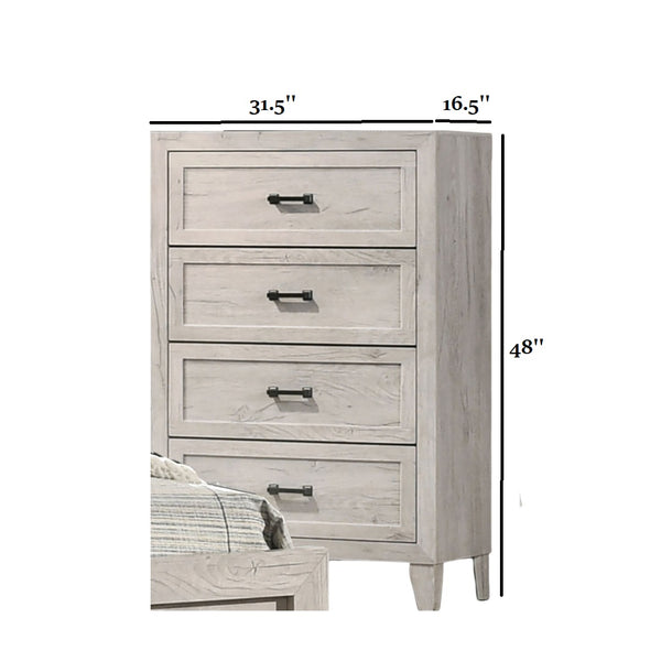 English Elm Contemporary Chic Chest with Gold Accents, Acrylic Trim, Metal Bracket Legs and Dust‑Proof Drawers White Washed 35 L x 20 W x 48 H B2741P372236