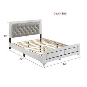 English Elm Contemporary Queen Platform Bed with Gray PU Tufted LED Headboard and Chrome Legs for Modern Bedrooms White 67 L x 31 W x 7 H B2741P405686