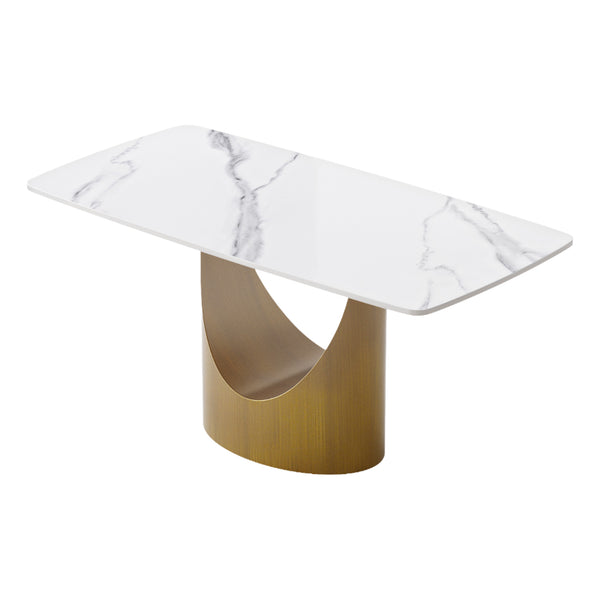 English Elm 63" Modern Dining Table With Sintered Stone Top, Bronze Iron Legs & Turntable - Seats 6-8 People! W1535S00549