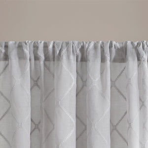 JLA Home Madison Park - Diamond Sheer Window Curtain Panel with Embroidered Diamond Pattern, Lightweight Light-Filtering Elegance Grey MP40-2334
