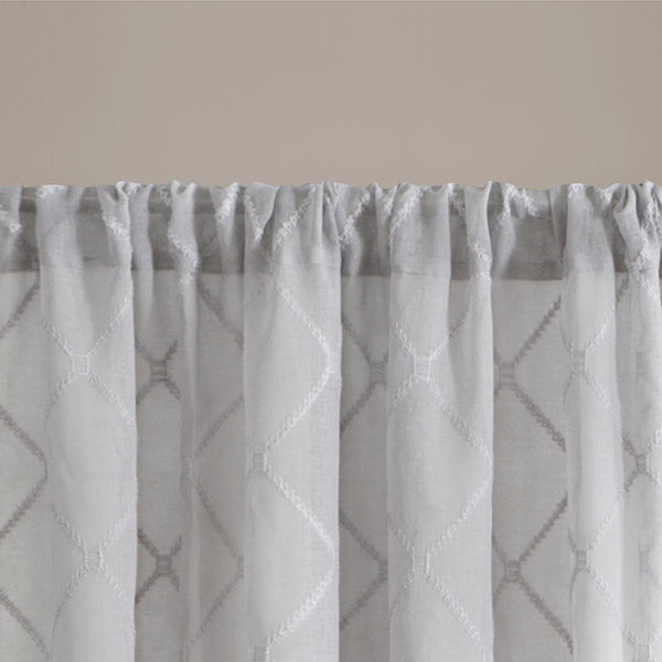 JLA Home Madison Park - Diamond Sheer Window Curtain Panel with Embroidered Diamond Pattern, Lightweight Light-Filtering Elegance Grey MP40-2334