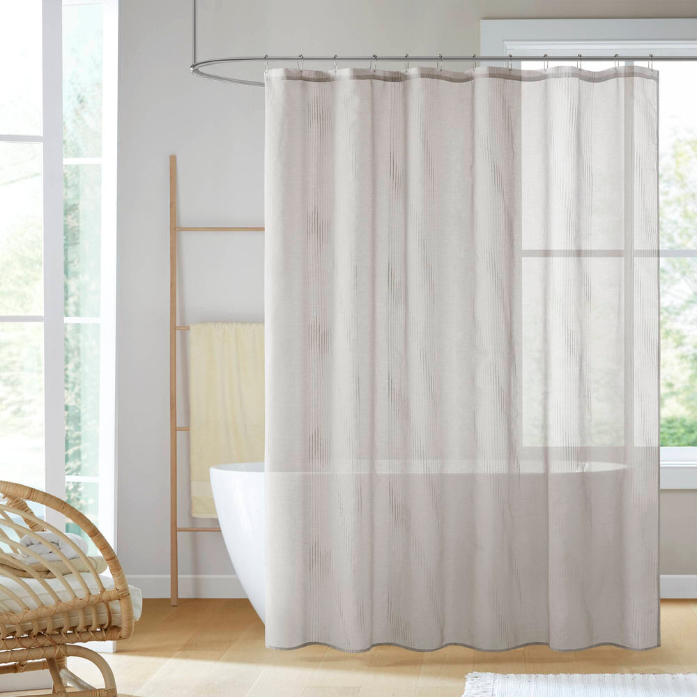 JLA Home Madison Park - Sheer Grey Striped Shower Curtain Panel — Lightweight Semi-Transparent Texture, Modern Bathroom Drapery MP70-3467