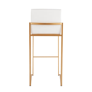 English Elm Fuji Gold Steel High Back Barstool Set of 2 — White Faux Leather, Extra-Wide Padded Seats, Modern Elegance (Fixed Height) B202P222180