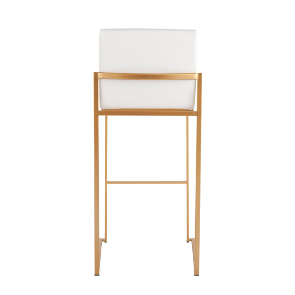 English Elm Fuji Gold Steel High Back Barstool Set of 2 — White Faux Leather, Extra-Wide Padded Seats, Modern Elegance (Fixed Height) B202P222180