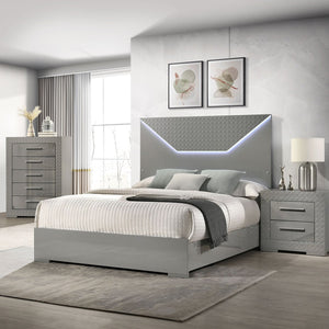 English Elm Pierce Grey High Gloss Nightstand with 2 Smooth Drawers, Felt-Lined Top, Modern Mirrored Finish B062P378424