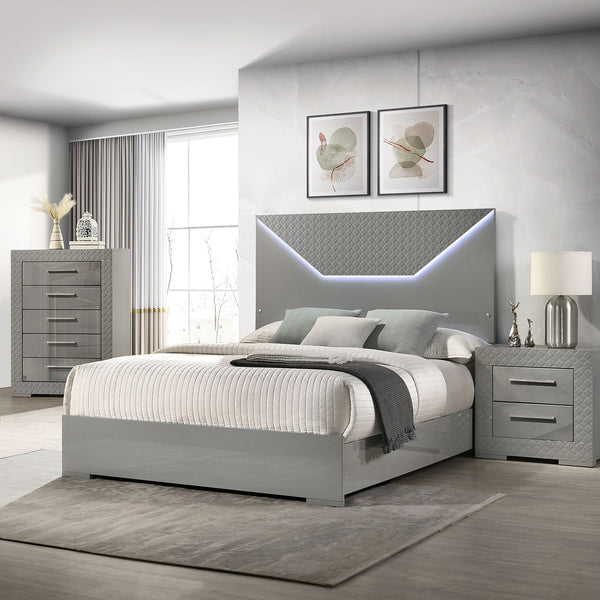 English Elm Pierce Grey High Gloss Nightstand with 2 Smooth Drawers, Felt-Lined Top, Modern Mirrored Finish B062P378424