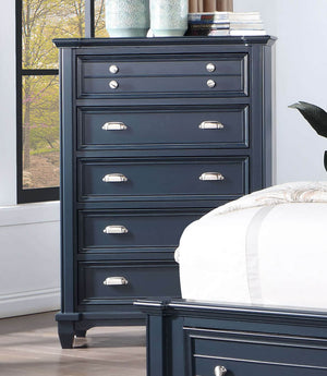 English Elm Transitional Solid Wood Chest with Five Smooth Glide Drawers, Felt-Lined Top, Timeless Design Slate Blue 21 L x 41 W x 59 H B2741P369410