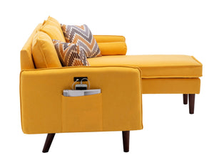 English Elm Mirella Mid-century Sectional with Reversible Chaise Usb Charging and Storage Pouches Yellow B2749P413377