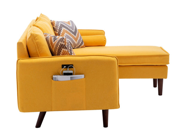 English Elm Mirella Mid-century Sectional with Reversible Chaise Usb Charging and Storage Pouches Yellow B2749P413377