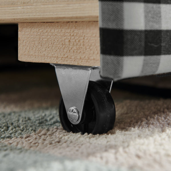 English Elm Full Size Gingham Linen Daybed with Wave Backrest Trundle and Usb Charging Port Black W1413S00141