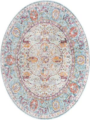 Unique Loom Baracoa Rumba Machine Made Border Rug Light Blue, Cream/Gold/Orange/Purple/Red 7' 10" x 10' 0"