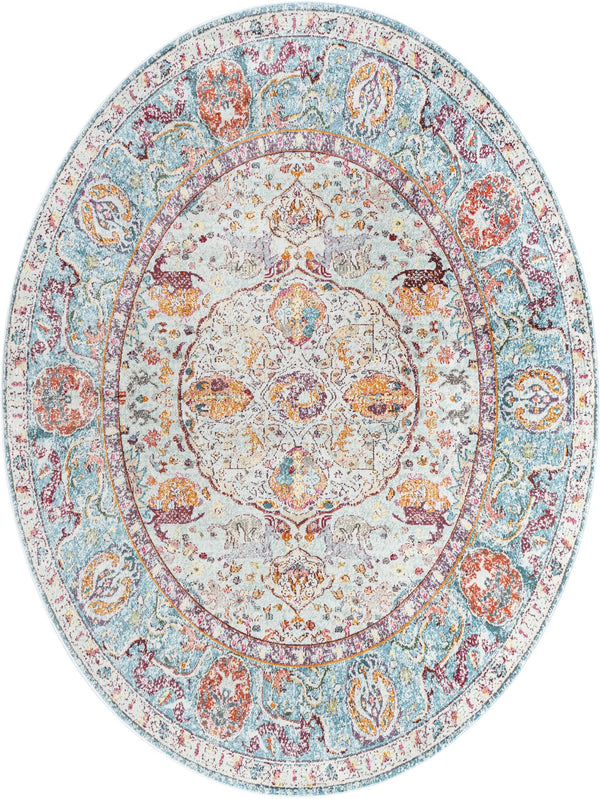 Unique Loom Baracoa Rumba Machine Made Border Rug Light Blue, Cream/Gold/Orange/Purple/Red 7' 10" x 10' 0"