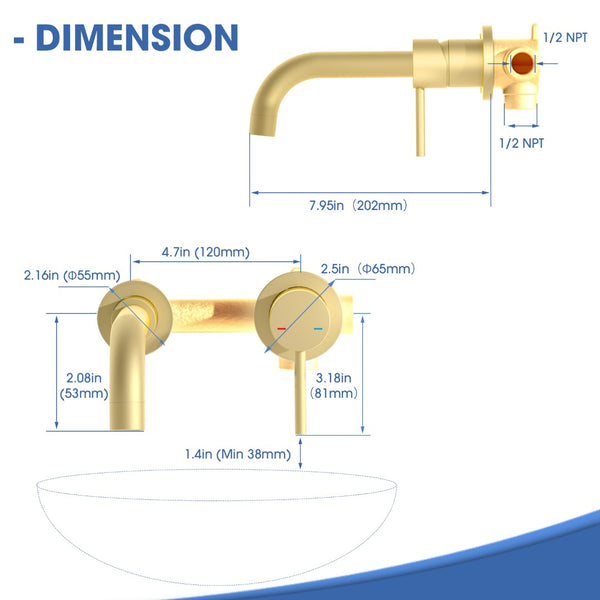 English Elm Wall Mount Faucet - Elegant Brushed Gold Design For Bathroom Sink Or Tub, Includes Brass Valve! T3177P269104-GIGA