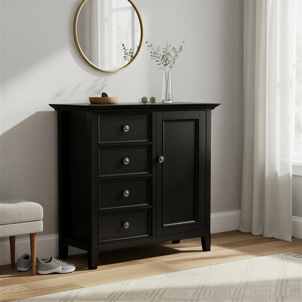 English Elm Amherst Four Drawer Pine Wood Cabinet Black Finish Bronze Hardware Entryway Storage B136P436054