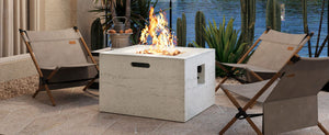 English Elm U_style Mgo Square Propane Fire Pit 40000 Btu Stone Texture Patio Table with Lava Rocks Beige N711P410544A