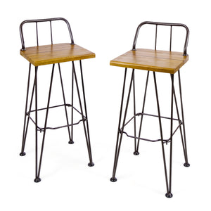 English Elm Christopher Knight Home® - DENALI Outdoor Industrial Wood & Metal Bar Stools Set of 2 — 30" Weather‑Resistant Acacia Seats, Iron Frame 61328.00
