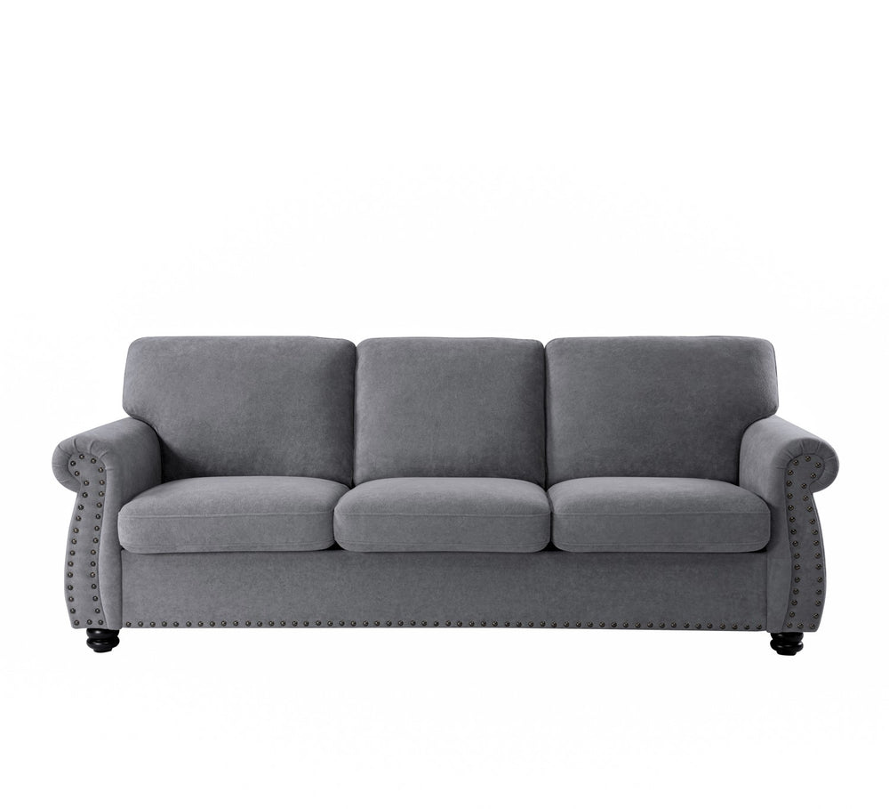 English Elm Soft Velvet Sofa - Luxurious 3-Seater Velvet Couch with High-Density Foam, Turned Wood Legs, Chic Lounge Cozy Modern Design Grey B2735P292316