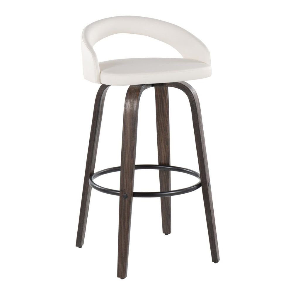 English Elm Fixed-height Swivel Barstools Bentwood Walnut Base Faux Leather Seat Set of 2 B202S01911