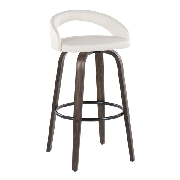 English Elm Fixed-height Swivel Barstools Bentwood Walnut Base Faux Leather Seat Set of 2 B202S01911
